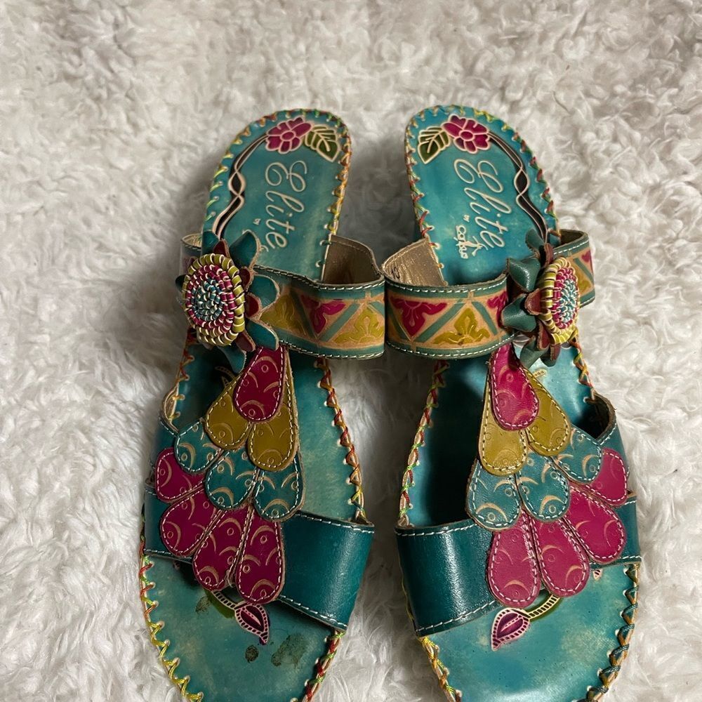 Elite by Corkys Women's Sandals New Size 10 Navaho Style Turquoise - Picture 6 of 13